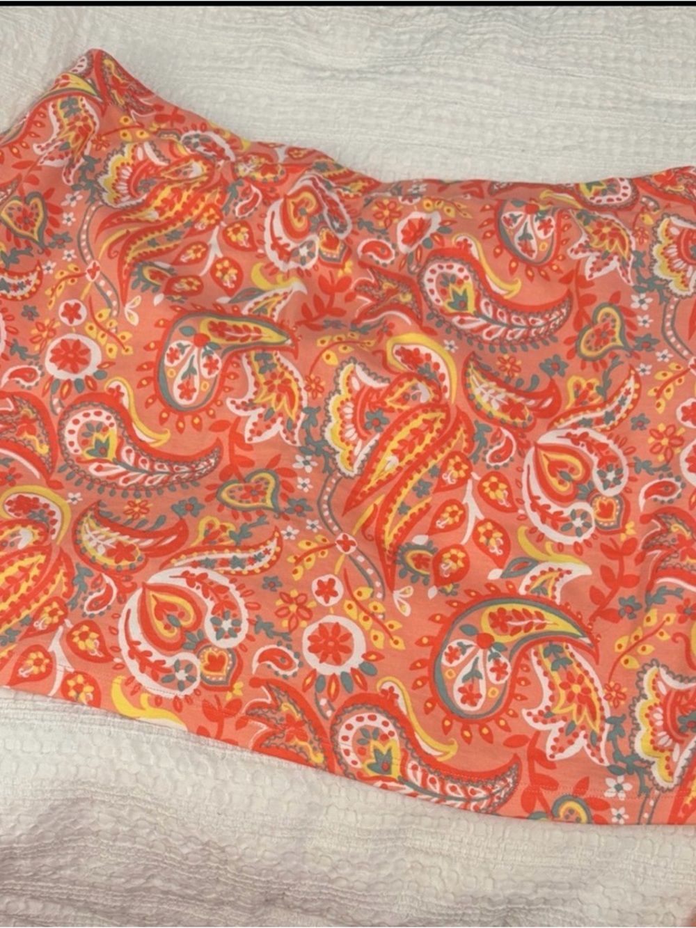 Kim Rogers Coral Paisley Cotton Tube Top with Yellow & Teal Accents